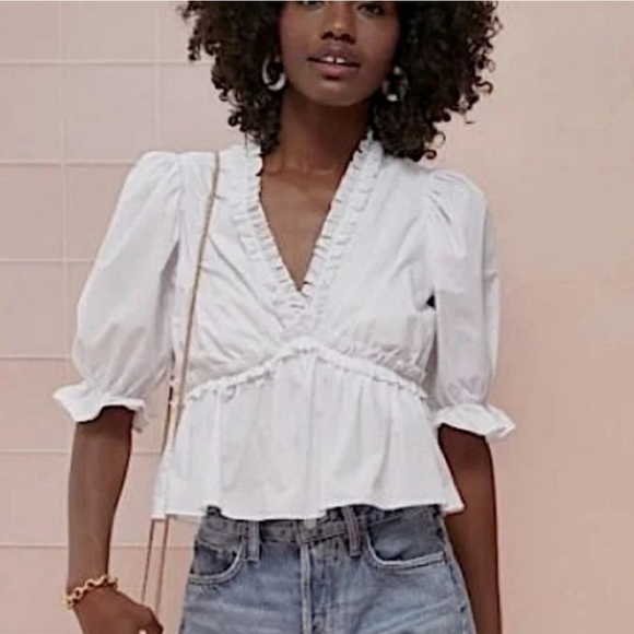 hyacinth House Tops - NWT Hyacinth House Canary Womens white cotton ruffled rela blouse Size XS